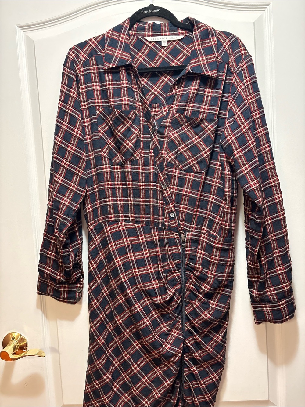 Veronica Beard Men's Navy and Red Plaid Button-Up Shirt